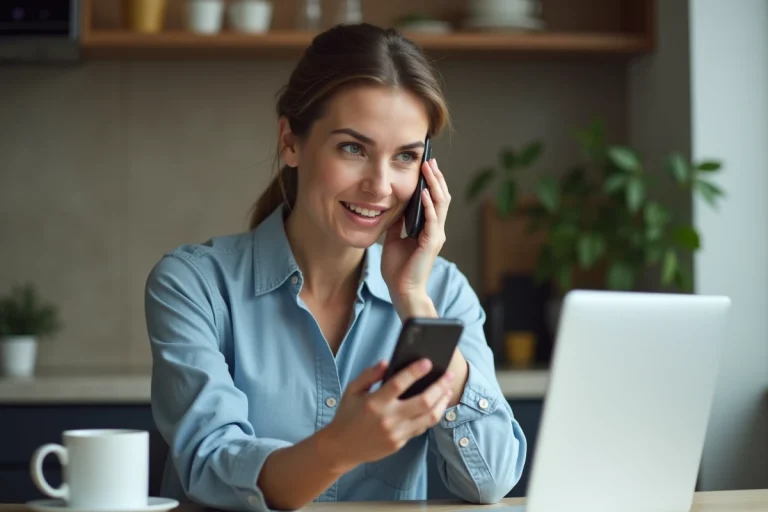 Femme tenant un smartphone affichant un indicatif téléphonique inconnu étranger