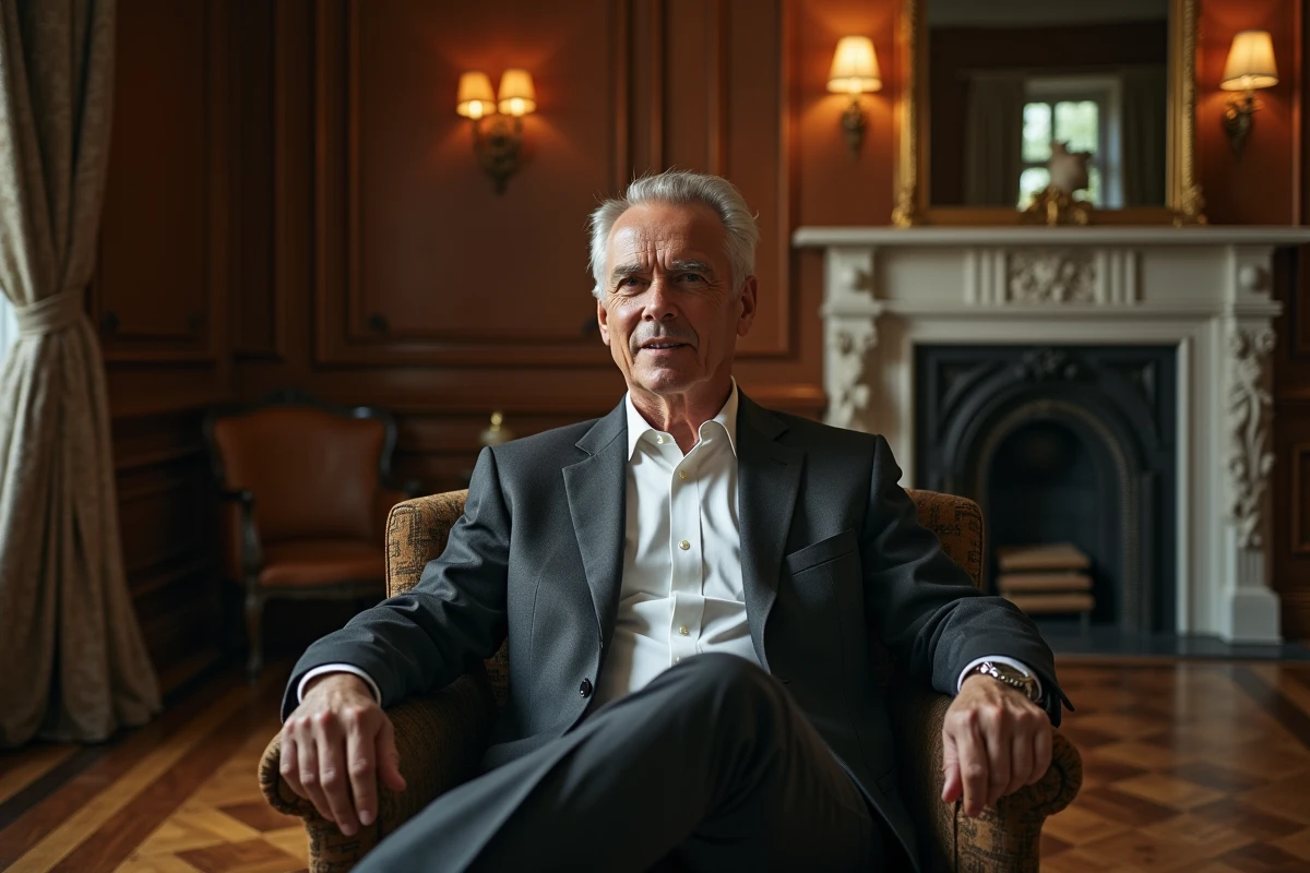 Homme en costume dans un salon haussmannien chic