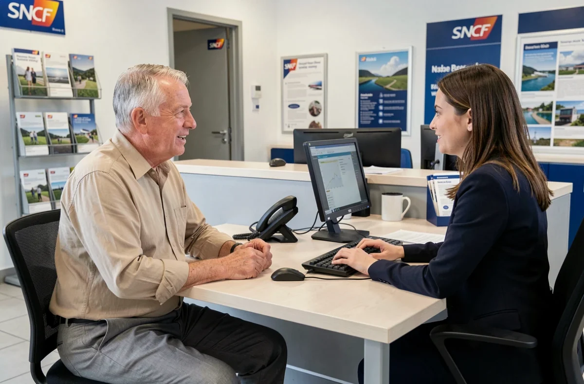 Retraité SNCF en démarche administrative en agence pour conserver son pass Carmillon après la retraite
